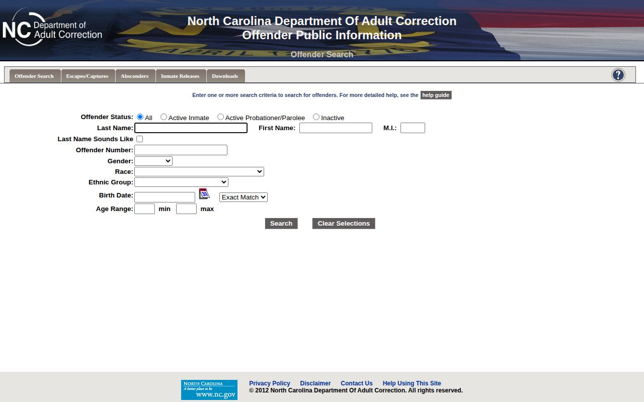North Carolina DAC form for an Iredell County released inmate search