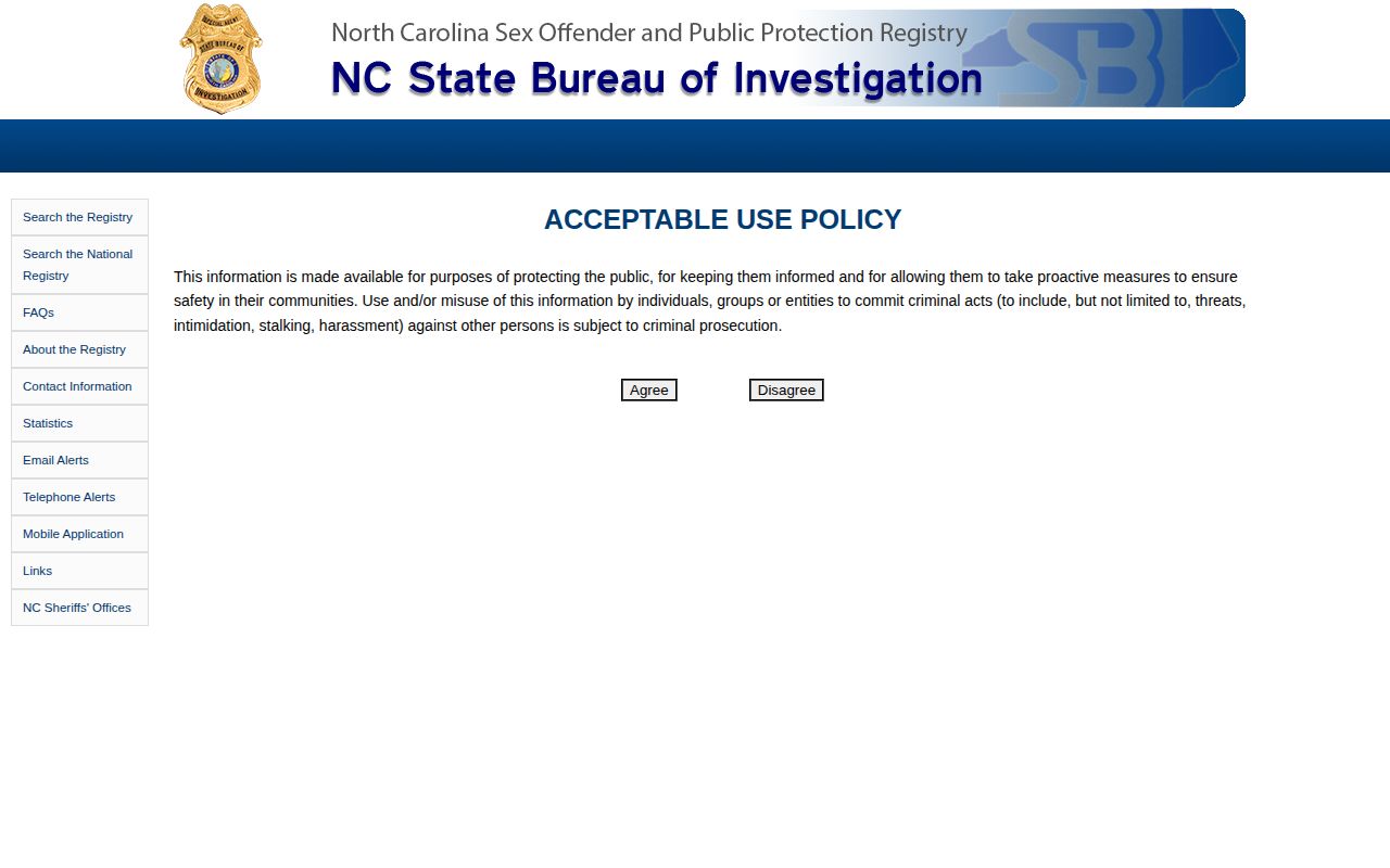 North Carolina registry search distinct from Iredell County VINELink release records
